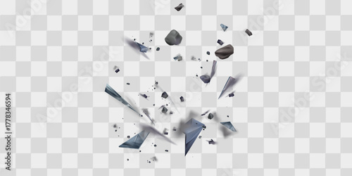 Vector explosion cloud of black pieces isolated on white. Confetti. Vector illustration