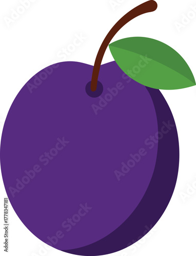 Deep purple plum fruit illustration with a smooth skin on a white background