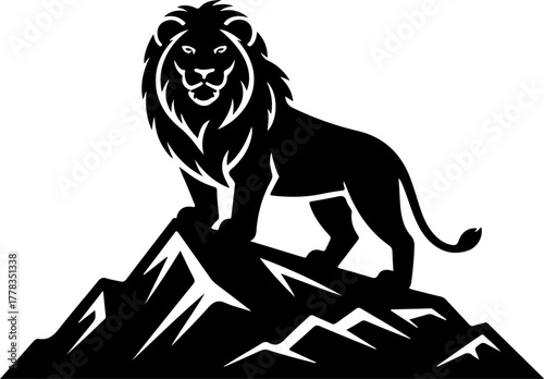 lion on mountain silhouette vector illustration