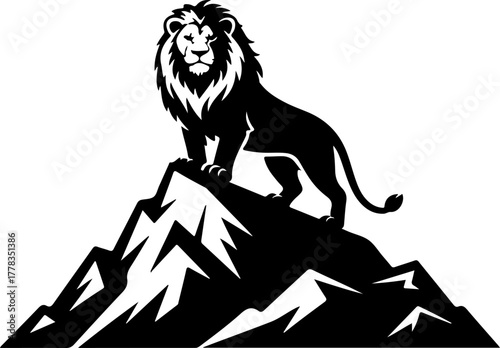 lion on mountain silhouette vector illustration