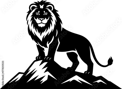 lion on mountain silhouette vector illustration