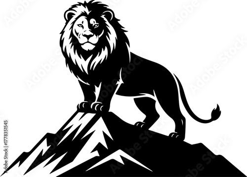 lion on mountain silhouette vector illustration