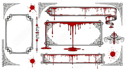 Bloody Frames and Dividers Horror-Themed Graphic Elements Collection