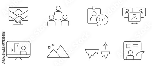 Business Communication, Remote Work, and Corporate Presentation Line Icons