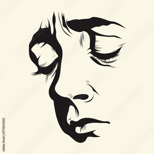 Melancholic outline of a despondent face, a poignant symbol of despair   , vector style simple color