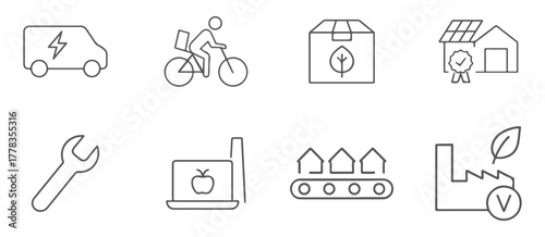 Sustainable Supply Chain Line Icons Set, Green Logistics and Eco Friendly Industry