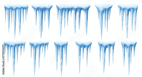 Collection of icicles hanging from the top, depicting winter and cold weather elements