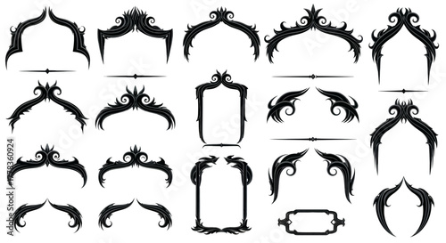 A versatile collection of ornate black scrollwork and decorative filigree elements. Vector set of vintage borders and frames