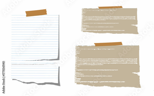 Old paper sheets with blank space, texture, and torn edges for a grunge notebook design