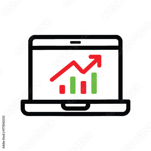 Laptop with business graph showing upward trend representing success and growth in financial markets and investment performance for company profit
