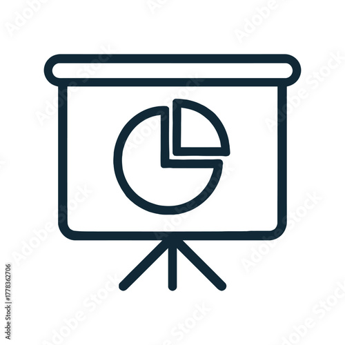 Presentation board with pie chart for business strategy and financial analysis outlining growth potential and investment opportunities