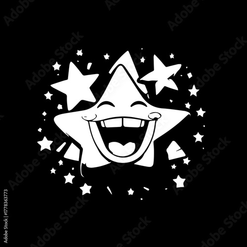 Joyful Star Character with Wide Grinning Mouth and Closed Eyes