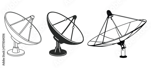 Satellite Dish Antenna Silhouette Vector Illustration.