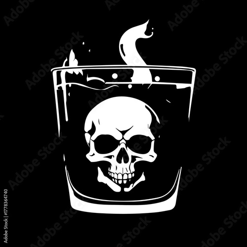 White Skull Inside Glass with Liquid and Smoke Illustration