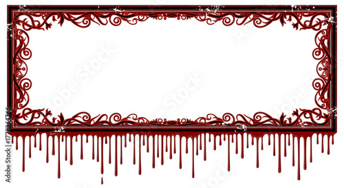Horror border frame with blood drops and gothic floral ornaments