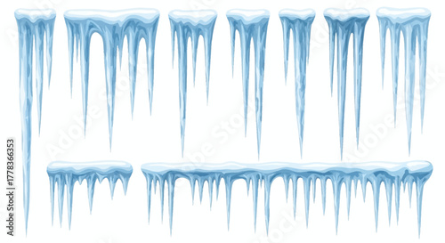 Set of Realistic Winter Icicles and Frozen Snow Elements for Seasonal Designs and Cold Weather Concepts