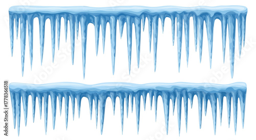 Two strips of icicles in detailed realistic vector illustration