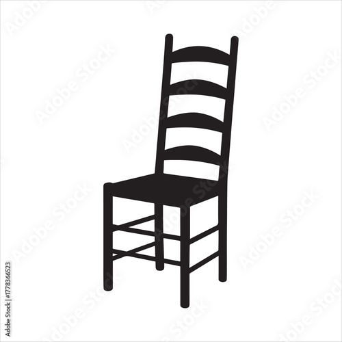 Elegant ladderback chair silhouette in black on white background for furniture design and interior decorating concepts for print or web use