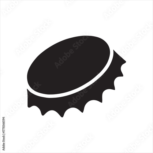 Minimalist Beer Bottle Cap Illustration for Beverage and Packaging Design Projects in Black and White Style Graphic