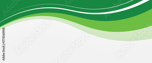 Abstract white and green wave wide background banner with wave line decoration.