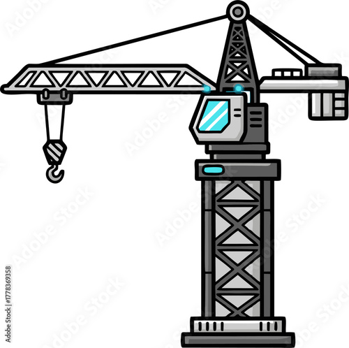 Heavy-duty construction crane with a hook, ready for lifting operations.