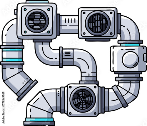 Intricate Industrial Pipe System with Vents and Connections.