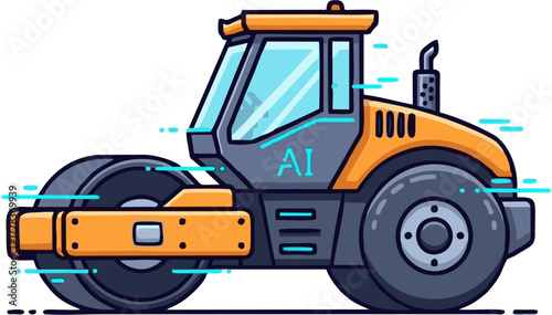 Modern Road Roller with AI Integration and Digital Elements.