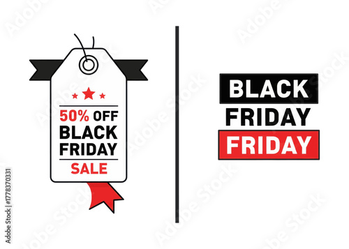 Black friday sale tag and typography vector graphic. seasonal shopping promotion, discount offer, and special deal advertisement template. isolated on transparent background, Vector