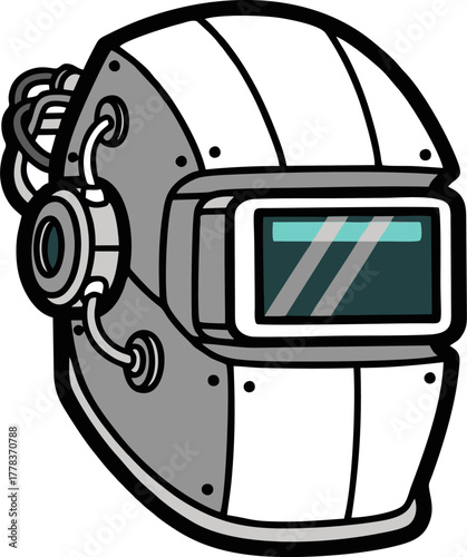Welding Helmet Cartoon Illustration for Industrial Safety.