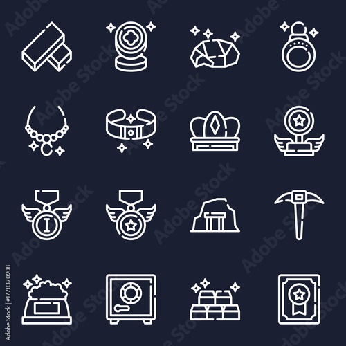 Collection of treasure and wealth icons representing valuable assets and rewards for online games or financial concepts