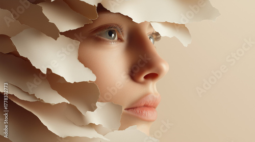 Portrait Emerging from Torn Paper Layers