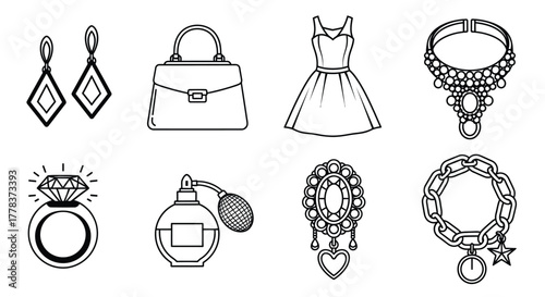Fashion accessories line art vector illustration collection