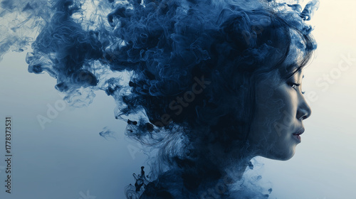 Portrait with Floating Ink Clouds