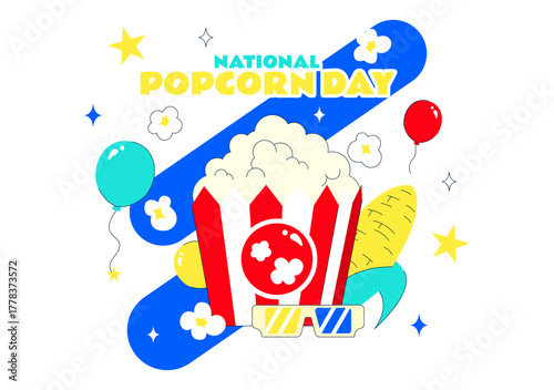 National Popcorn Day Vector Illustration On January 19 Featuring A Big Box Of Popcorn For Enjoying Movies In A Flat Style Cartoon Background