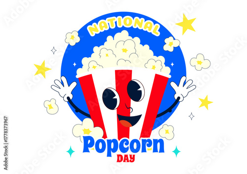 National Popcorn Day Vector Illustration On January 19 Featuring A Big Box Of Popcorn For Enjoying Movies In A Flat Style Cartoon Background