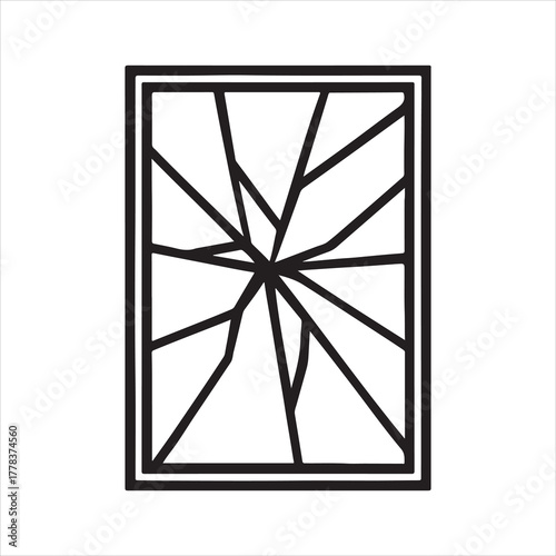 Broken glass window icon for accident related concept showing danger destruction and fragility in black and white minimalism vector illustration