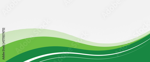 Abstract white and green wave wide background banner with wave line decoration. vector background.