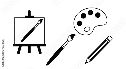 Illustration of art supplies for painting and drawing projects