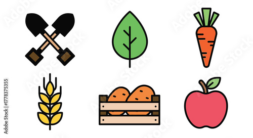 Farming agriculture tools and crops vector illustration design