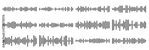 Voice message, podcast audio recording or voice chat waves, vector icons. Audio player soundwave or voice message memo and podcast sound waves. Vector illustration, EPS 10.