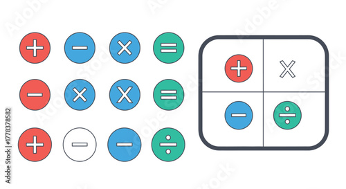Math symbols addition subtraction multiplication division equals sign