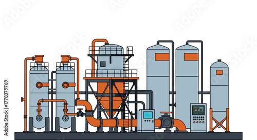 Industrial plant factory illustration manufacturing equipment
