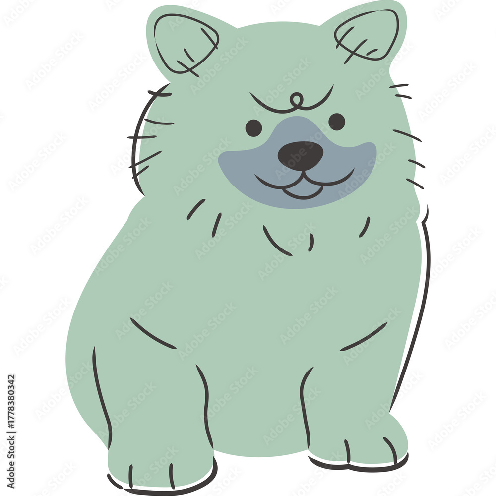 Naklejka premium Cute Cartoon Dog Sitting On Transparent Background With Green Fur And Blue Face Accents A Playful Expression