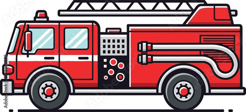 Illustration of a red fire truck with ladders on top against a white background