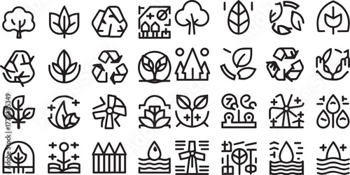 Nature Conservation and Renewable Outline Vector Collection.