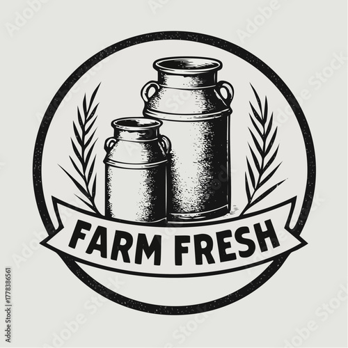 farm fresh dairy crest milk cans wheat ring banner pastoral provenance seal