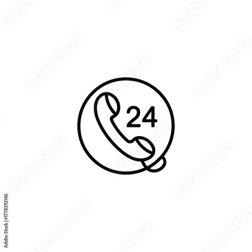 Modern 24/7 Service Icon Featuring a Classic Phone Handset and Bold Numerals Encased in a Clean Circular Design Perfect for Customer Support and Availability Concepts