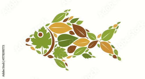 Fish made of leaves and natural elements.