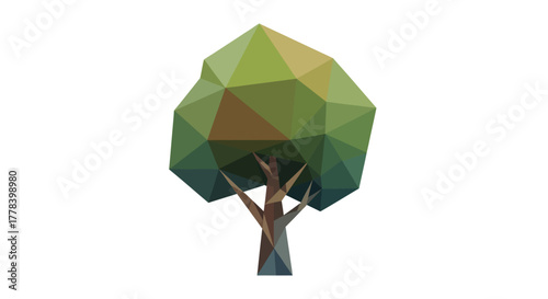 Low Poly Tree Isolated on White Background.
