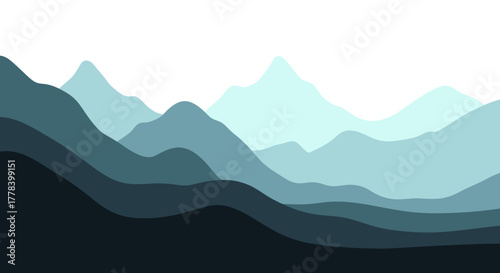 Minimalist Layered Mountain Range Landscape Illustration.
